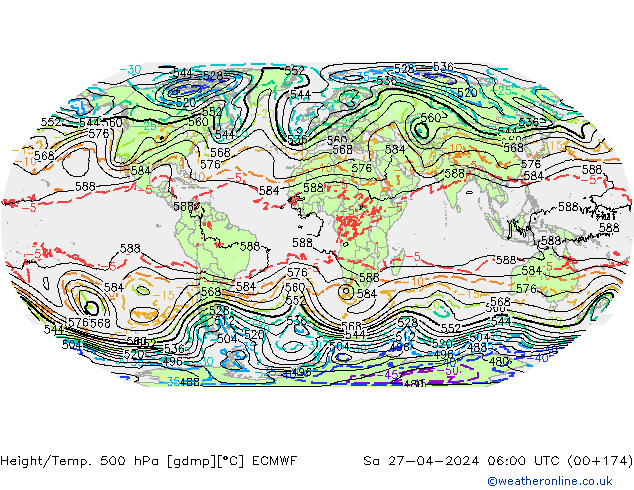 Hoogte/Temp. 500 hPa ECMWF za 27.04.2024 06 UTC
