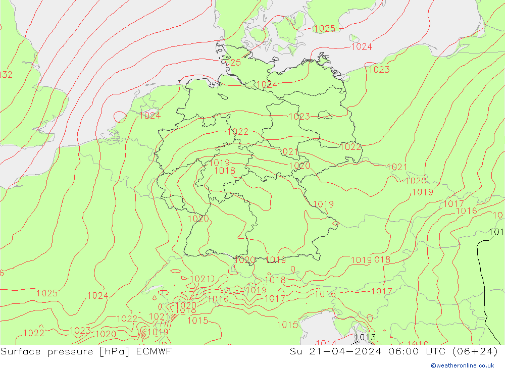 pressão do solo ECMWF Dom 21.04.2024 06 UTC