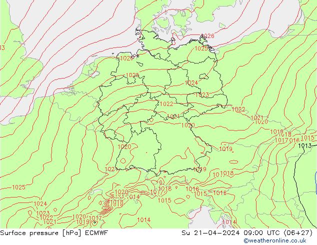 pression de l'air ECMWF dim 21.04.2024 09 UTC
