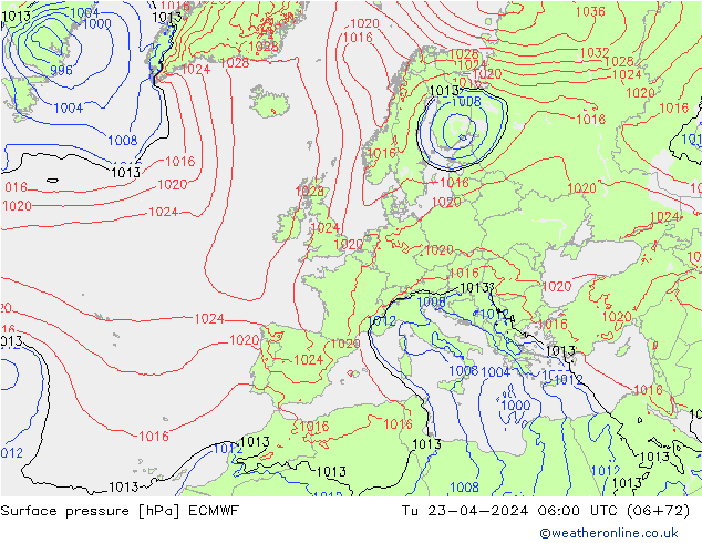 Luchtdruk (Grond) ECMWF di 23.04.2024 06 UTC