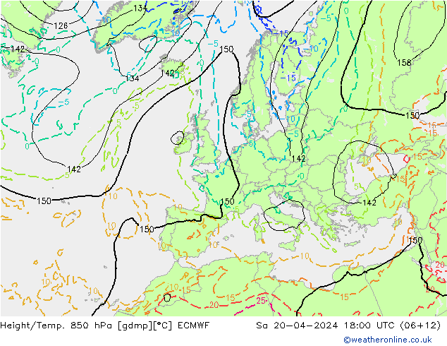 Z500/Rain (+SLP)/Z850 ECMWF Sa 20.04.2024 18 UTC