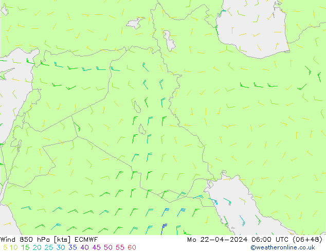 Wind 850 hPa ECMWF Mo 22.04.2024 06 UTC