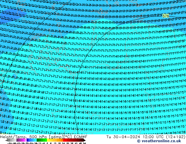 Z500/Rain (+SLP)/Z850 ECMWF Tu 30.04.2024 12 UTC