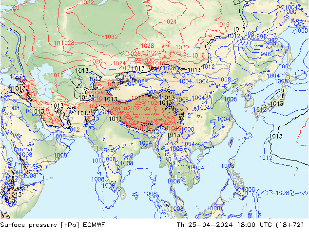 Surface pressure ECMWF Th 25.04.2024 18 UTC