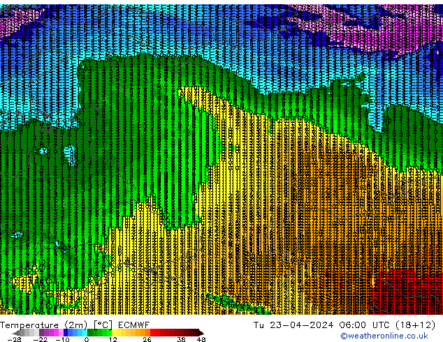Temperature (2m) ECMWF Tu 23.04.2024 06 UTC