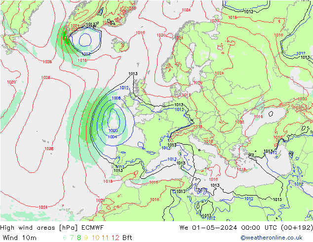 High wind areas ECMWF We 01.05.2024 00 UTC