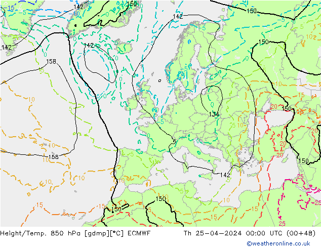 Height/Temp. 850 hPa ECMWF Do 25.04.2024 00 UTC