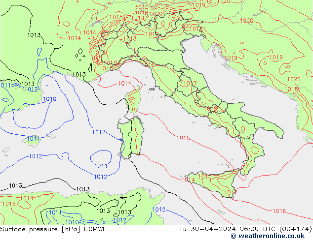 Bodendruck ECMWF Di 30.04.2024 06 UTC