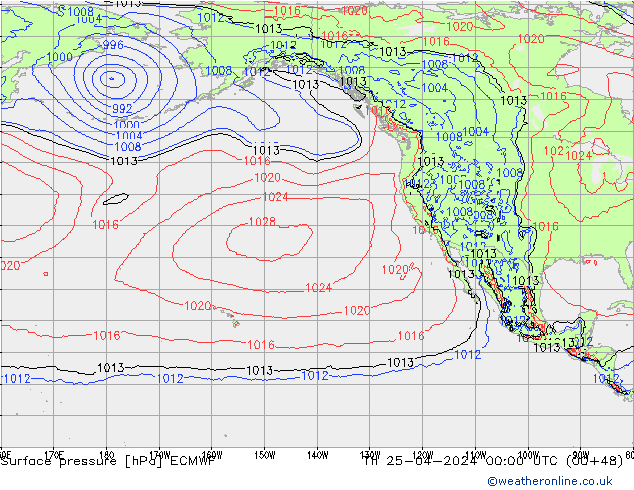 приземное давление ECMWF чт 25.04.2024 00 UTC