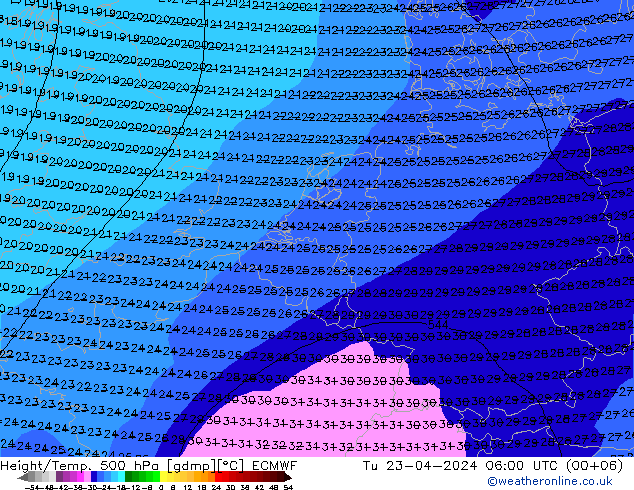 Z500/Rain (+SLP)/Z850 ECMWF mar 23.04.2024 06 UTC