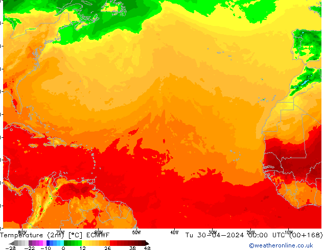 Temperature (2m) ECMWF Tu 30.04.2024 00 UTC