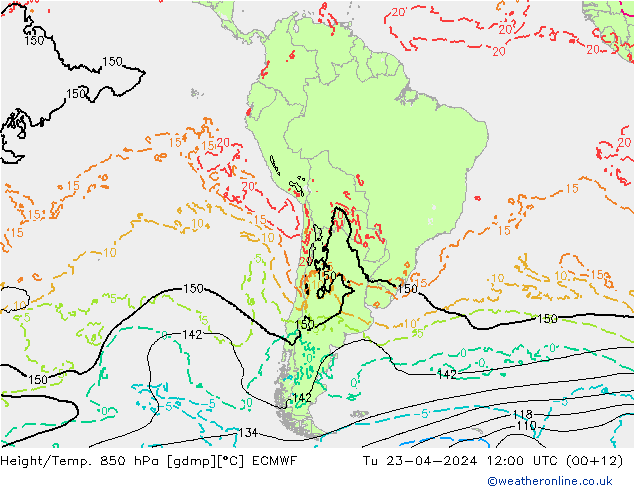 Z500/Rain (+SLP)/Z850 ECMWF Tu 23.04.2024 12 UTC