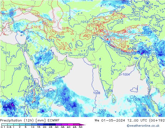 Precipitation (12h) ECMWF We 01.05.2024 00 UTC