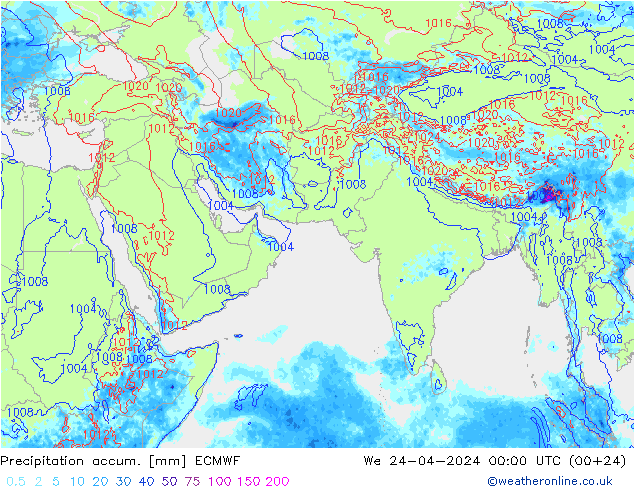 Precipitation accum. ECMWF We 24.04.2024 00 UTC