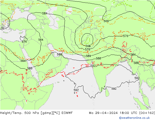 Z500/Rain (+SLP)/Z850 ECMWF Mo 29.04.2024 18 UTC