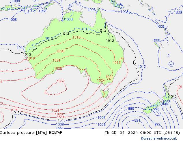 Surface pressure ECMWF Th 25.04.2024 06 UTC