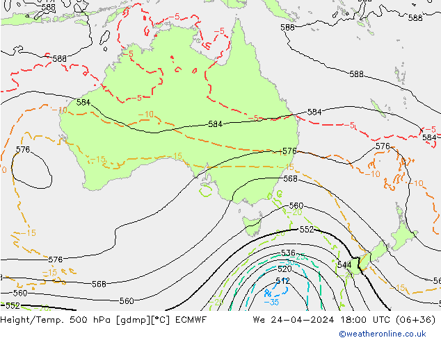 Z500/Rain (+SLP)/Z850 ECMWF We 24.04.2024 18 UTC