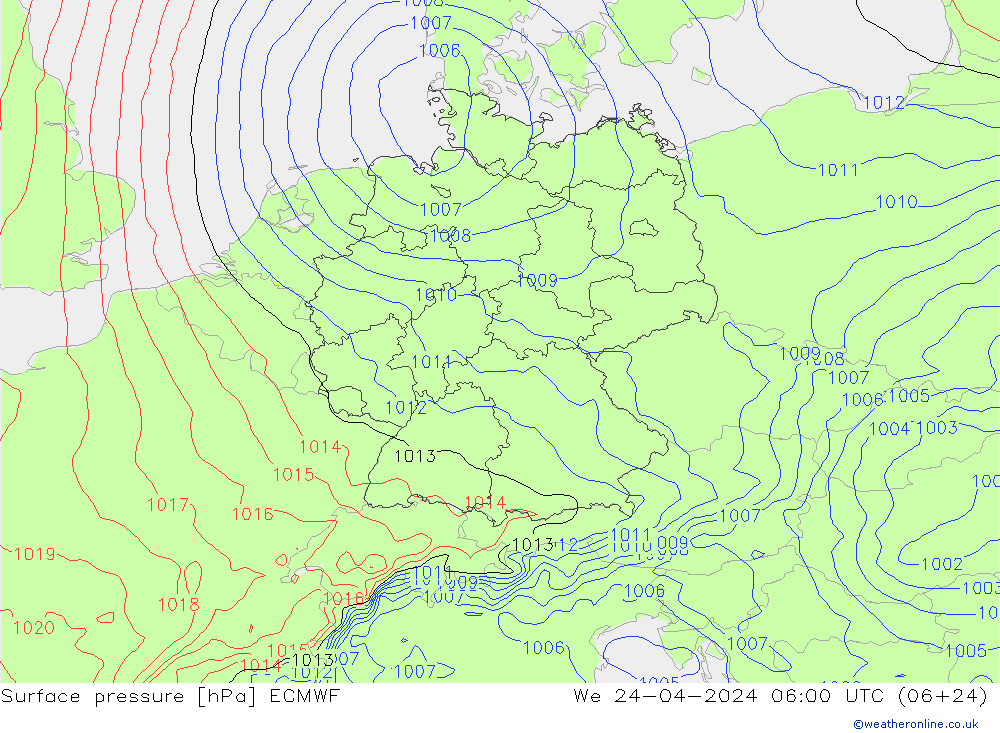pression de l'air ECMWF mer 24.04.2024 06 UTC
