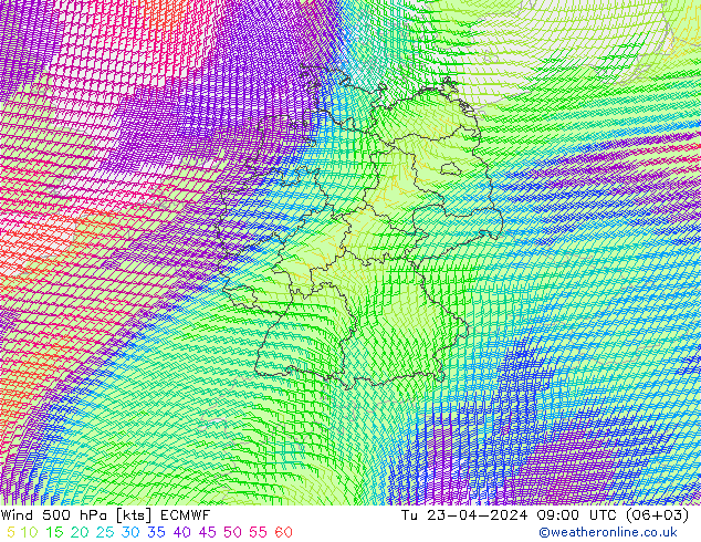 Wind 500 hPa ECMWF Di 23.04.2024 09 UTC