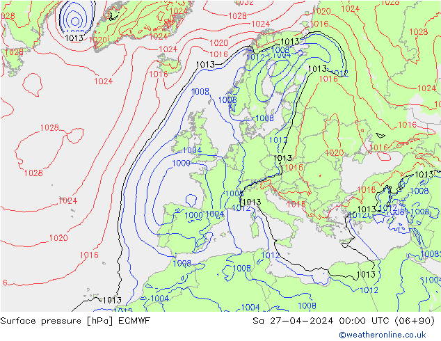 Bodendruck ECMWF Sa 27.04.2024 00 UTC