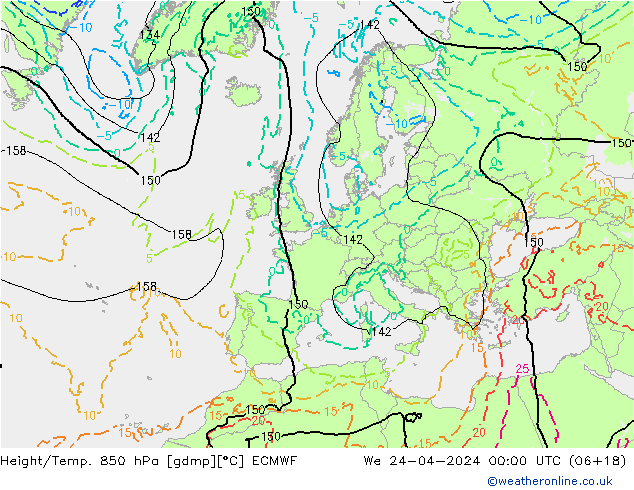 Z500/Rain (+SLP)/Z850 ECMWF St 24.04.2024 00 UTC