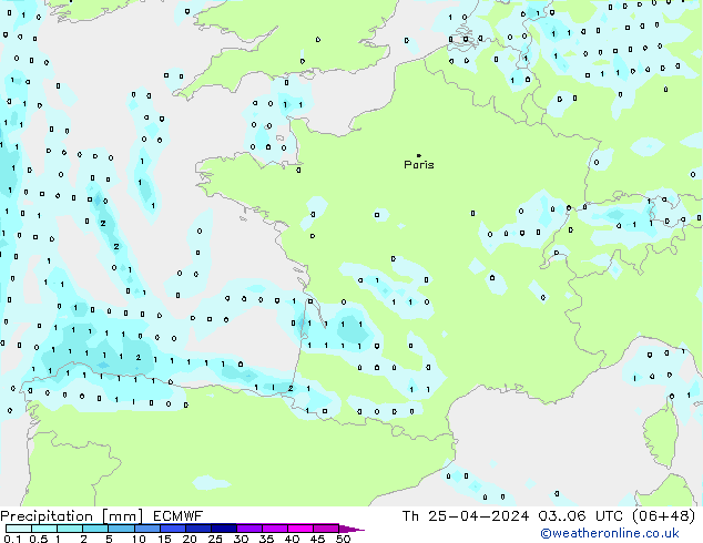 Niederschlag ECMWF Do 25.04.2024 06 UTC