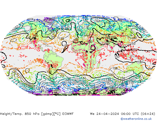 Height/Temp. 850 hPa ECMWF Mi 24.04.2024 06 UTC