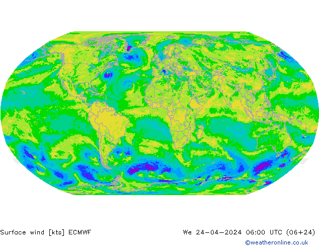 Prec 6h/Wind 10m/950 ECMWF mié 24.04.2024 06 UTC
