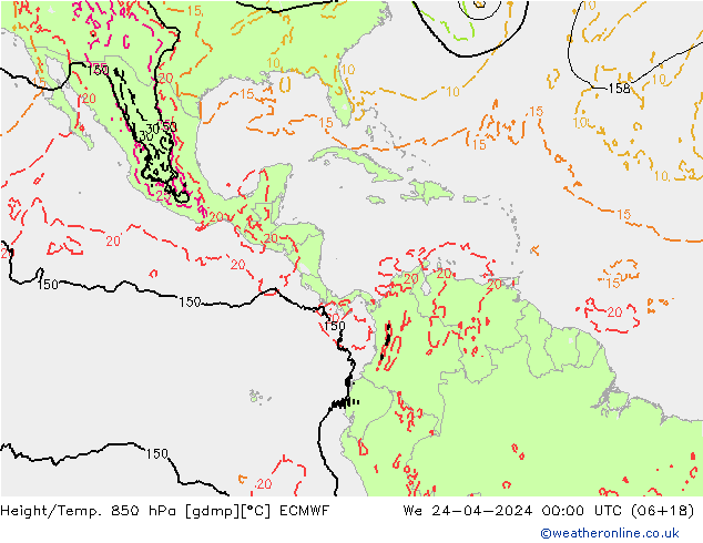 Z500/Rain (+SLP)/Z850 ECMWF We 24.04.2024 00 UTC