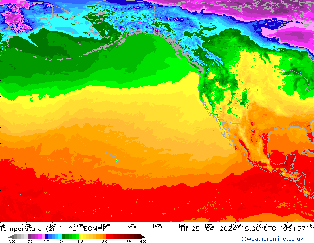 Temperature (2m) ECMWF Th 25.04.2024 15 UTC