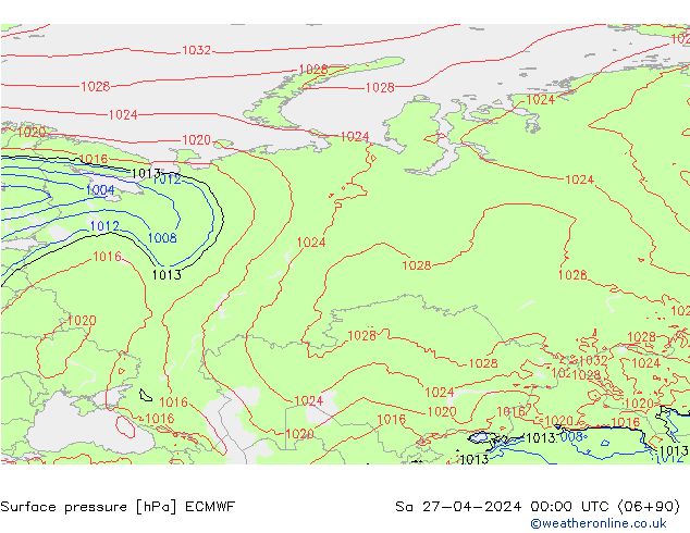 приземное давление ECMWF сб 27.04.2024 00 UTC