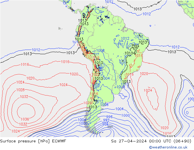 pression de l'air ECMWF sam 27.04.2024 00 UTC