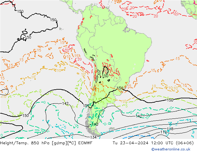 Z500/Rain (+SLP)/Z850 ECMWF Tu 23.04.2024 12 UTC