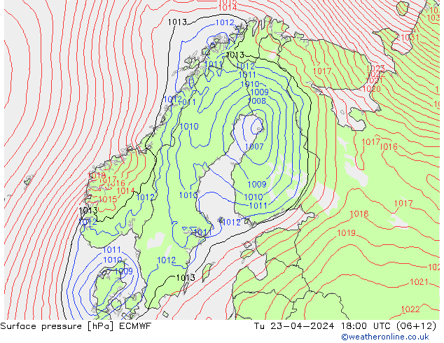 Bodendruck ECMWF Di 23.04.2024 18 UTC