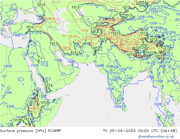 Atmosférický tlak ECMWF Čt 25.04.2024 06 UTC