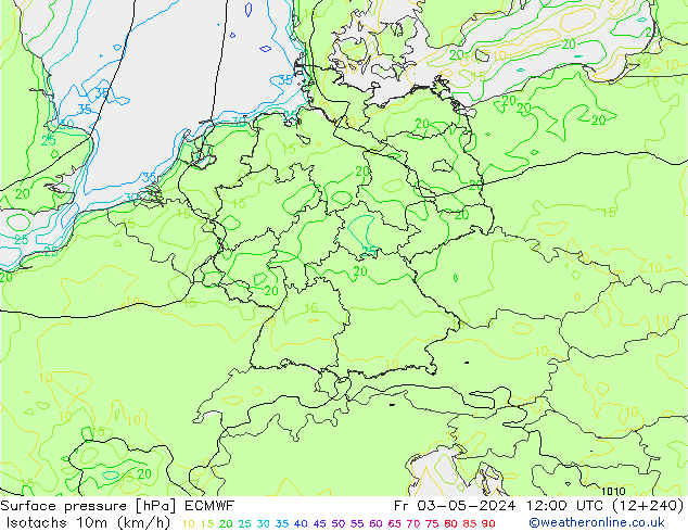Isotachs (kph) ECMWF Fr 03.05.2024 12 UTC