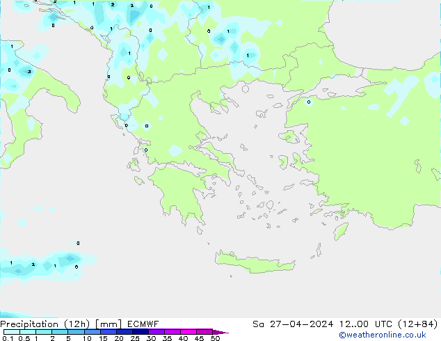 Precipitation (12h) ECMWF Sa 27.04.2024 00 UTC