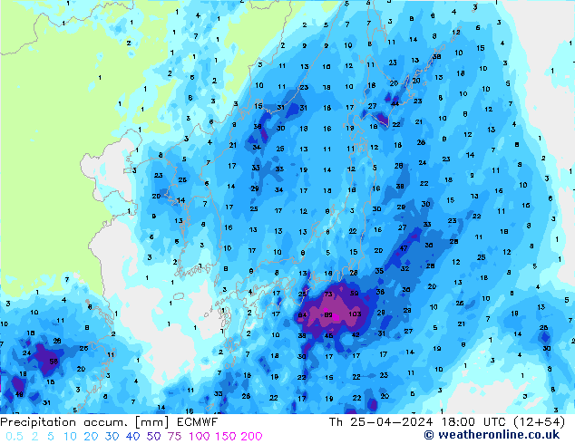 Precipitation accum. ECMWF Th 25.04.2024 18 UTC
