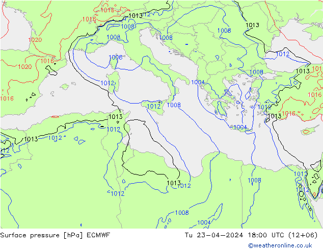 Yer basıncı ECMWF Sa 23.04.2024 18 UTC