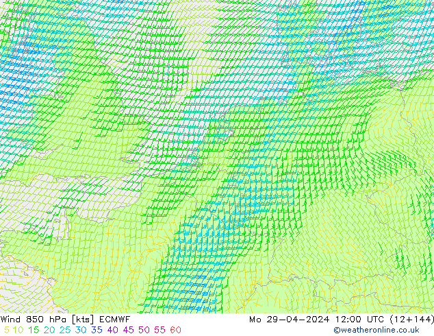 Wind 850 hPa ECMWF Mo 29.04.2024 12 UTC