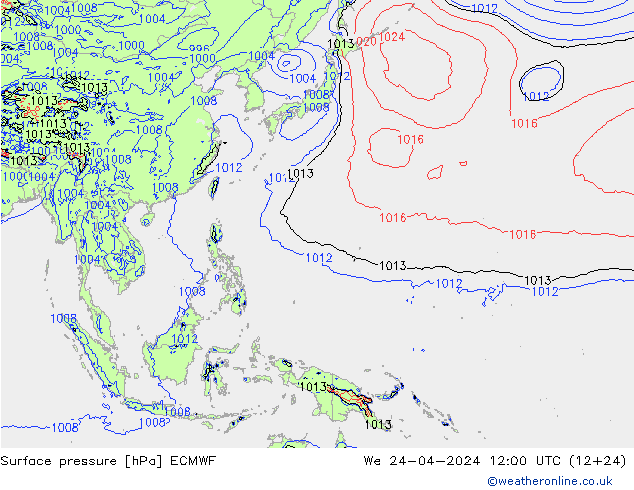 ciśnienie ECMWF śro. 24.04.2024 12 UTC
