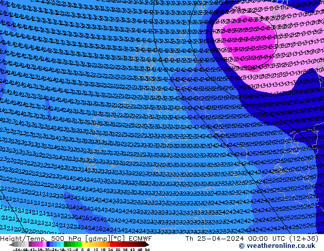 Z500/Rain (+SLP)/Z850 ECMWF Th 25.04.2024 00 UTC