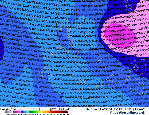 Z500/Rain (+SLP)/Z850 ECMWF Th 25.04.2024 06 UTC