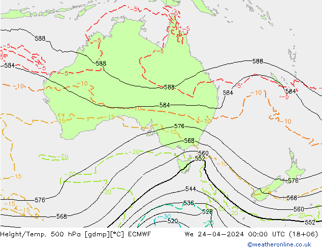 Z500/Rain (+SLP)/Z850 ECMWF We 24.04.2024 00 UTC