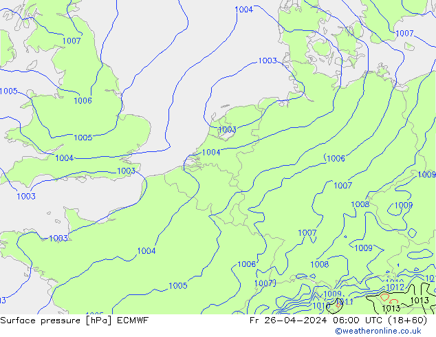 Pressione al suolo ECMWF ven 26.04.2024 06 UTC