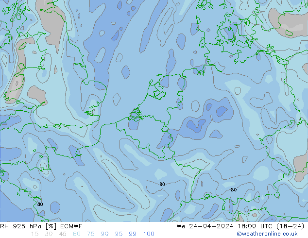 RH 925 hPa ECMWF  24.04.2024 18 UTC