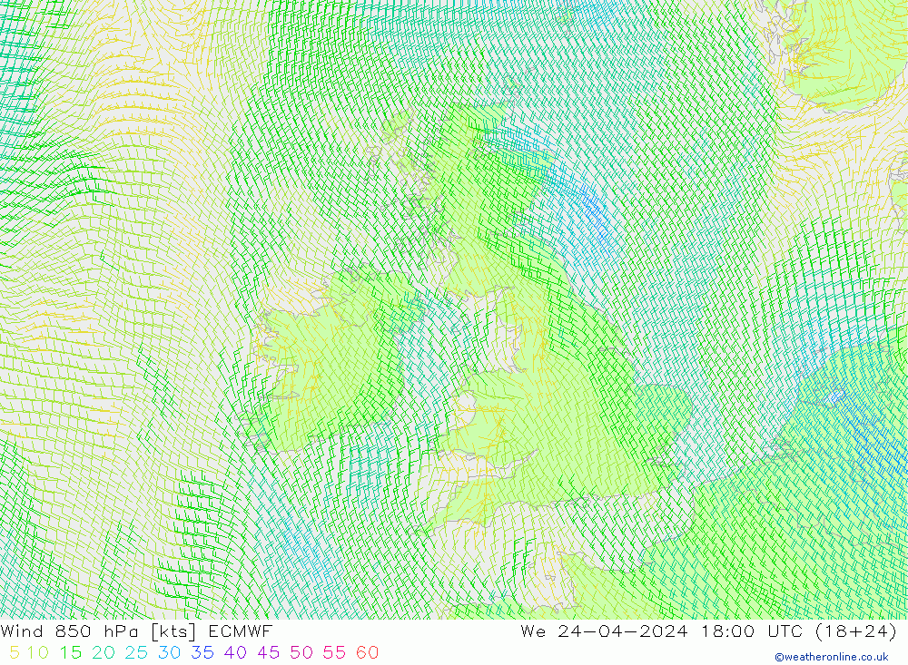 Wind 850 hPa ECMWF We 24.04.2024 18 UTC