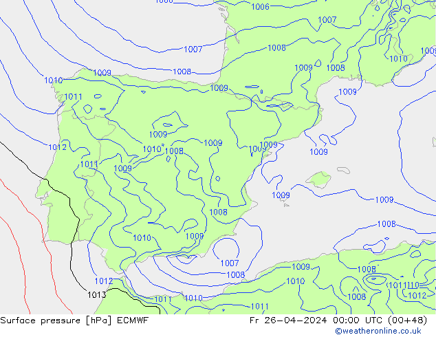 Atmosférický tlak ECMWF Pá 26.04.2024 00 UTC