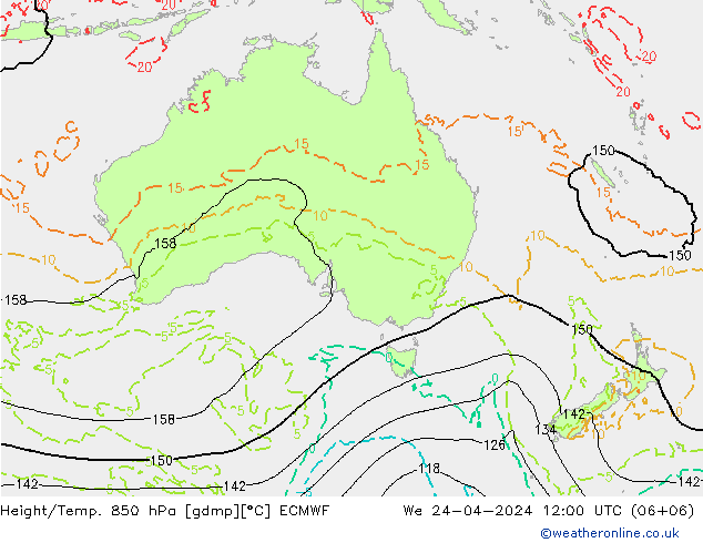 Z500/Rain (+SLP)/Z850 ECMWF We 24.04.2024 12 UTC