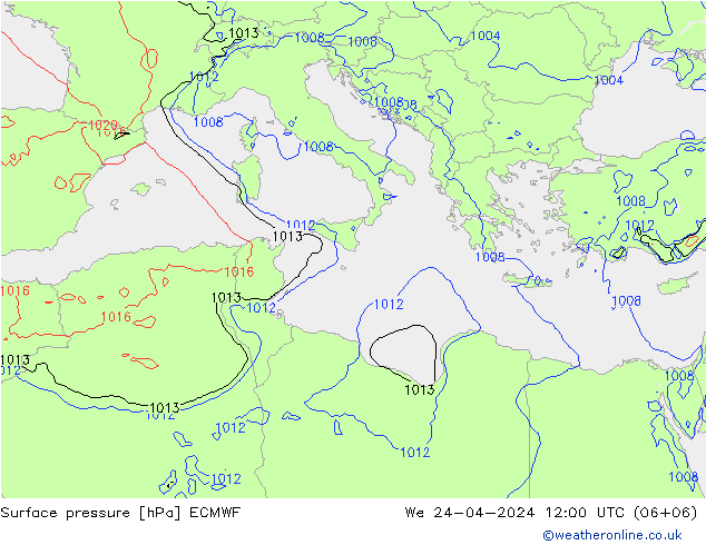 Bodendruck ECMWF Mi 24.04.2024 12 UTC